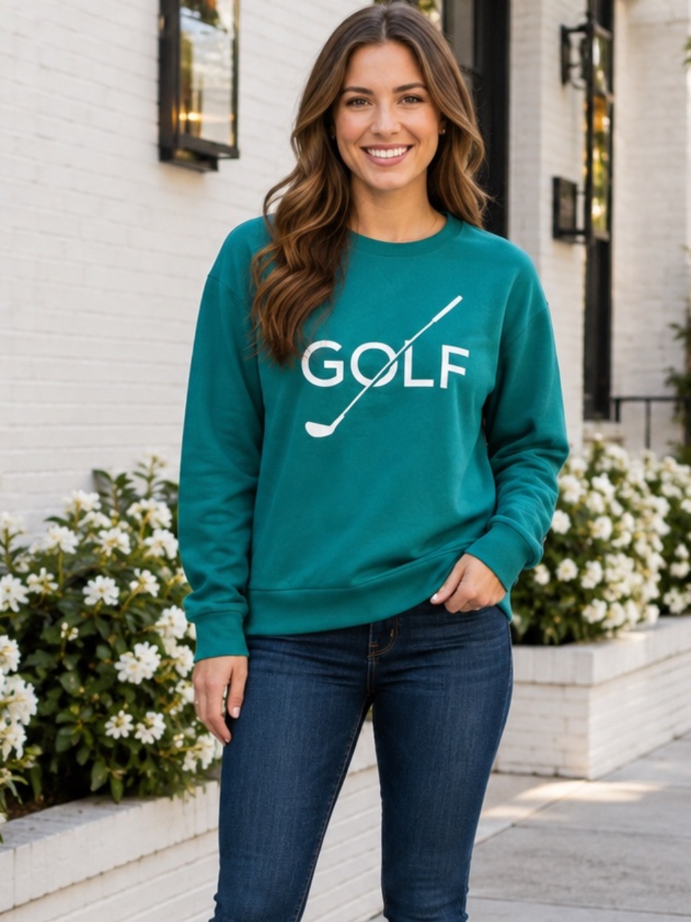 NEW Golf Golfclub Links Emerald Green & White Sweatshirt Caddie PGA Hole In One